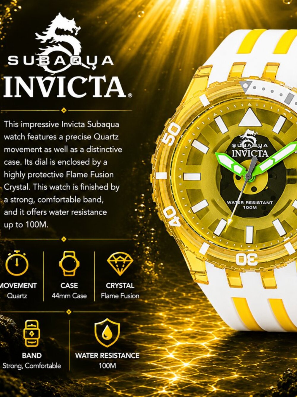 Invicta Subaqua 44mm Yellow (69451) - Brand New in Box